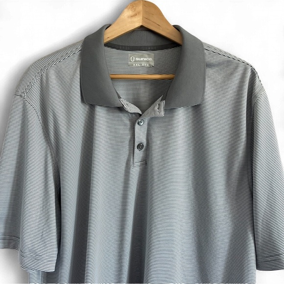 Sunice Gray & White striped Polo Shirt Classic Casual Fit - Picture 2 of 3